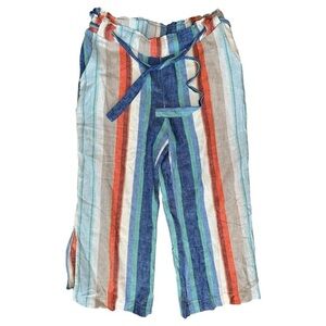 Indigo Rein Women’s Size XL Multicolor Striped Linen Blend Paper Bag Waist Pants